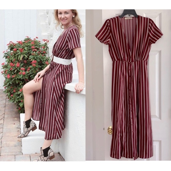 Rokoko Dresses & Skirts - Rokoko burgundy stripe midi dress. Size S